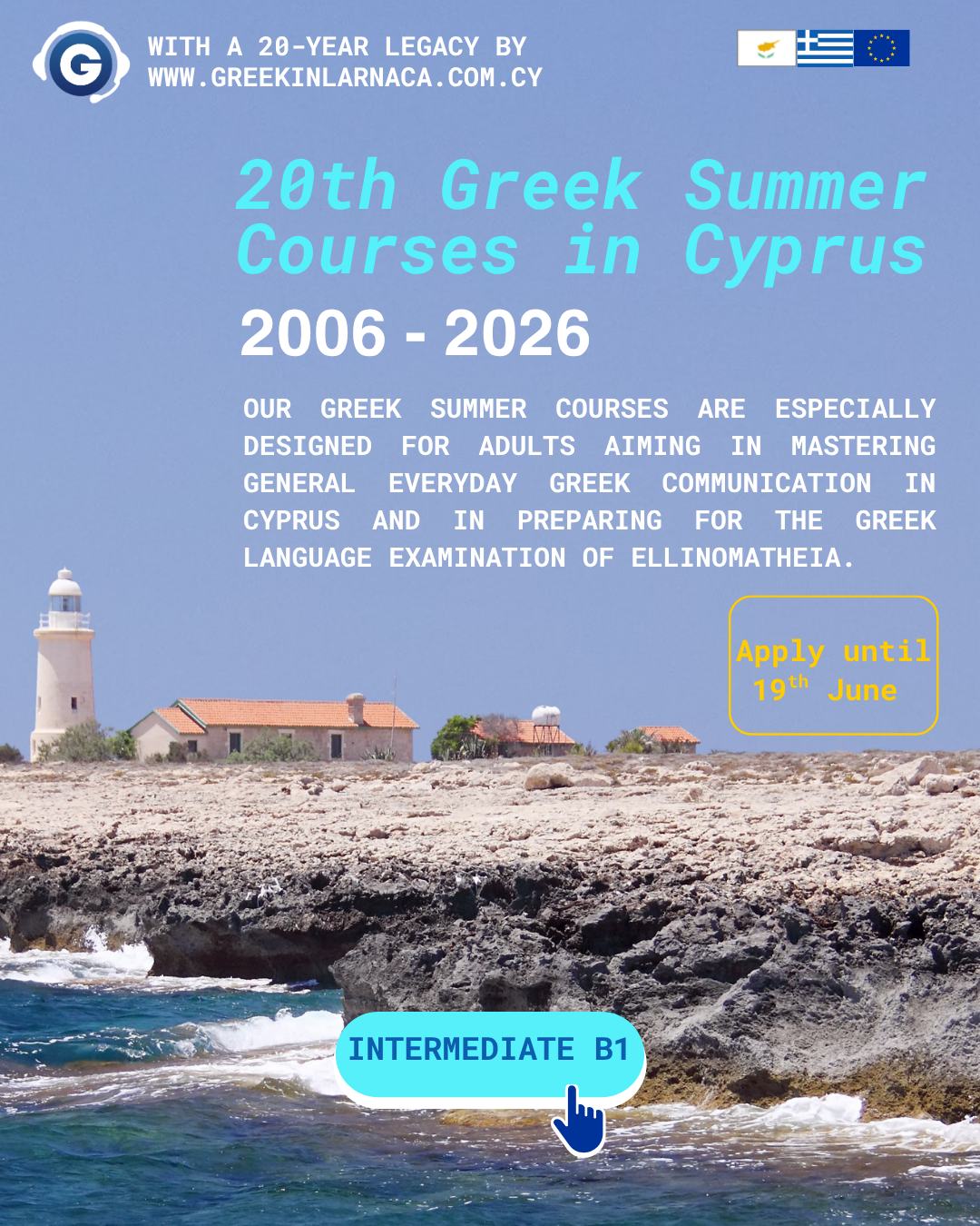 20th Greek Summer Courses in Cypurs for adults 18+, June 2026